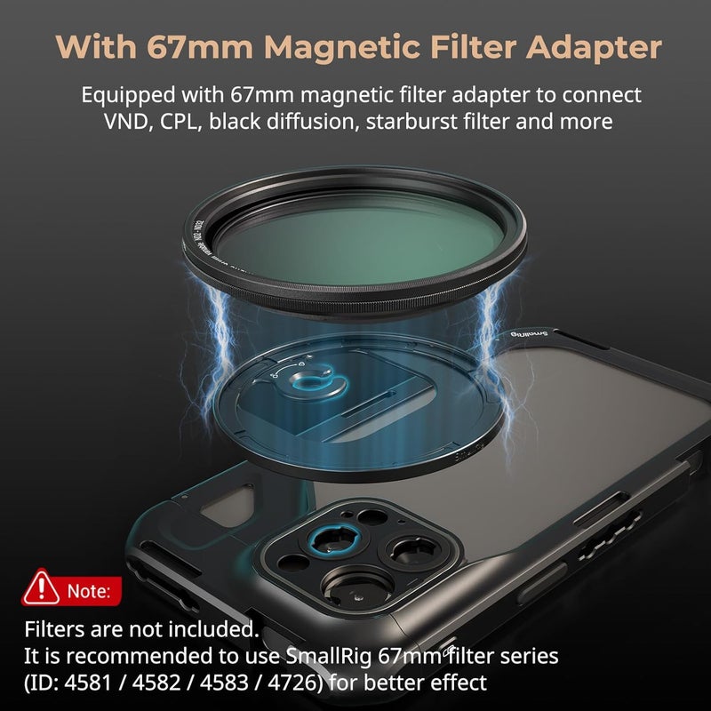 SMALLRIG for iPhone 15 Pro Max Phone Cage with 67mm Filter Adapter, Upgraded Quick Release Design Phone Video Rig Cage for Videography/Video Recording/YouTube/Live Streaming/Vlog - 4391B - Image 4